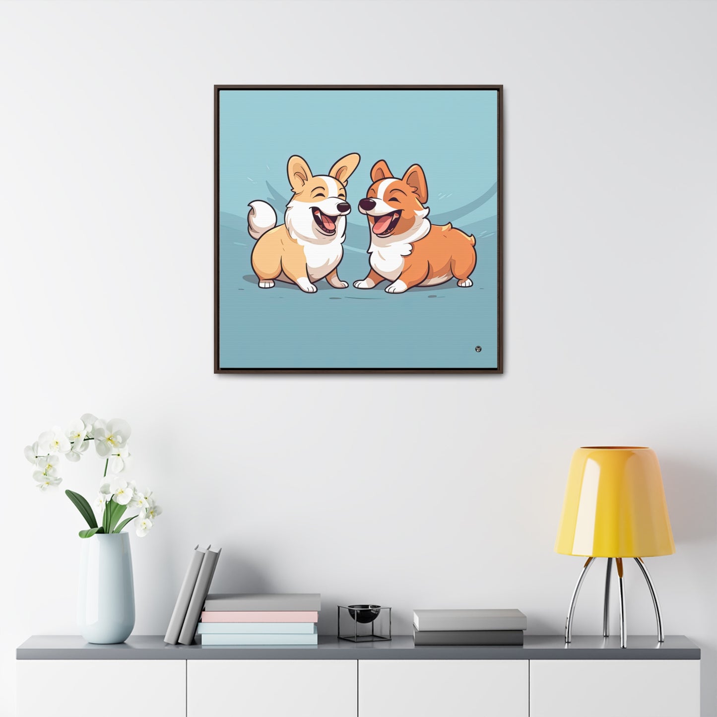Corgi Couple - Framed on Canvas