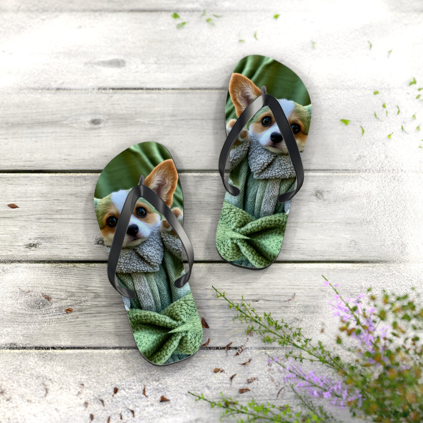 Baby Corgi Custom Artistic Unisex Flip Flops — May the Corgi Sandals Be With You!