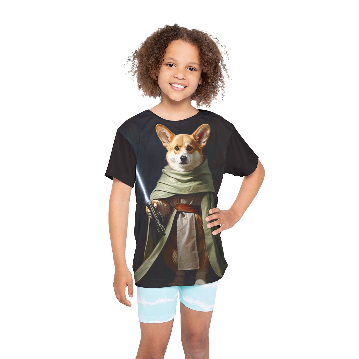 Jedi Corgi Kid's Sports Tee in Black