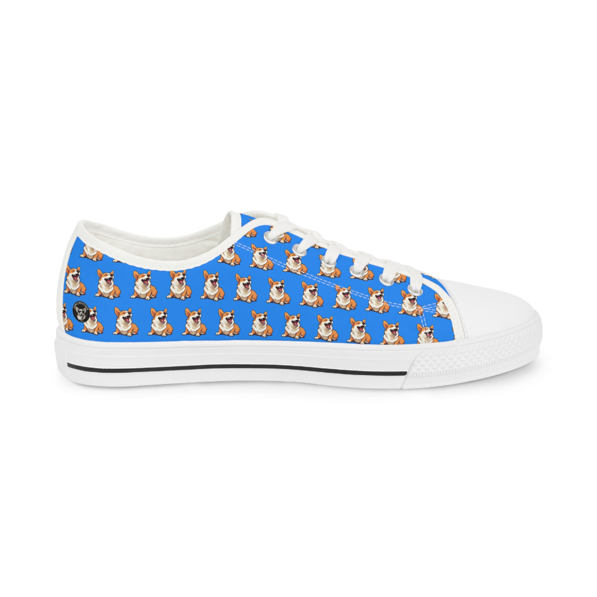 Comical Corgi All Smiles Repeater Pattern Men’s Low-Top Casual Blue Canvas Sneakers