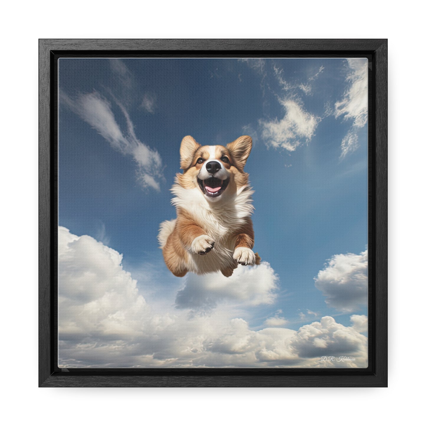 Flying Corgi - Framed on Canvas