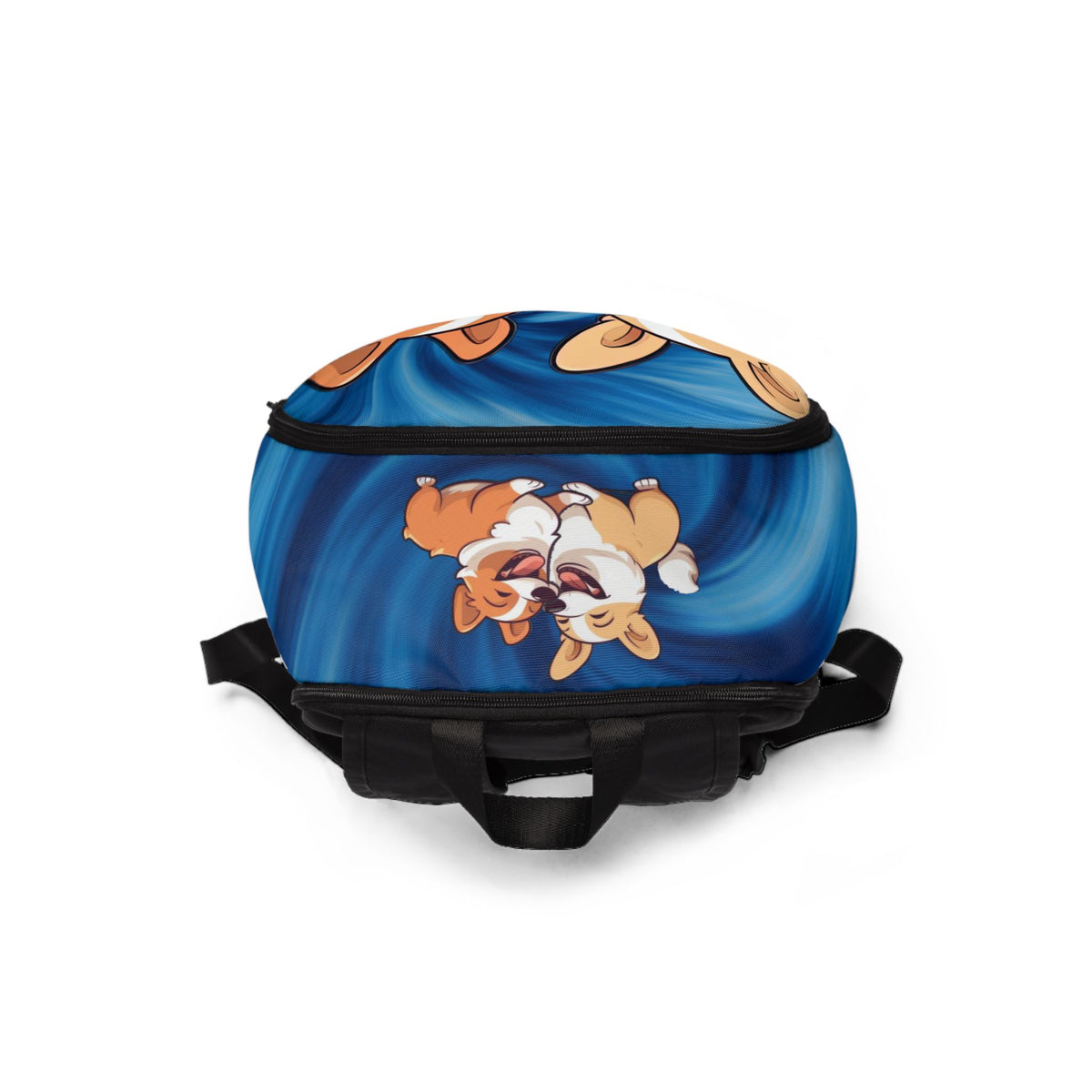 Best Mates Corgi Couple Backpack — Cute Corgi Swirling Blue Rucksack