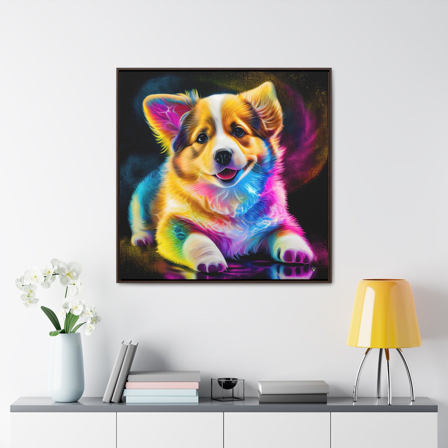 Colorful Corgi - Framed on Canvas