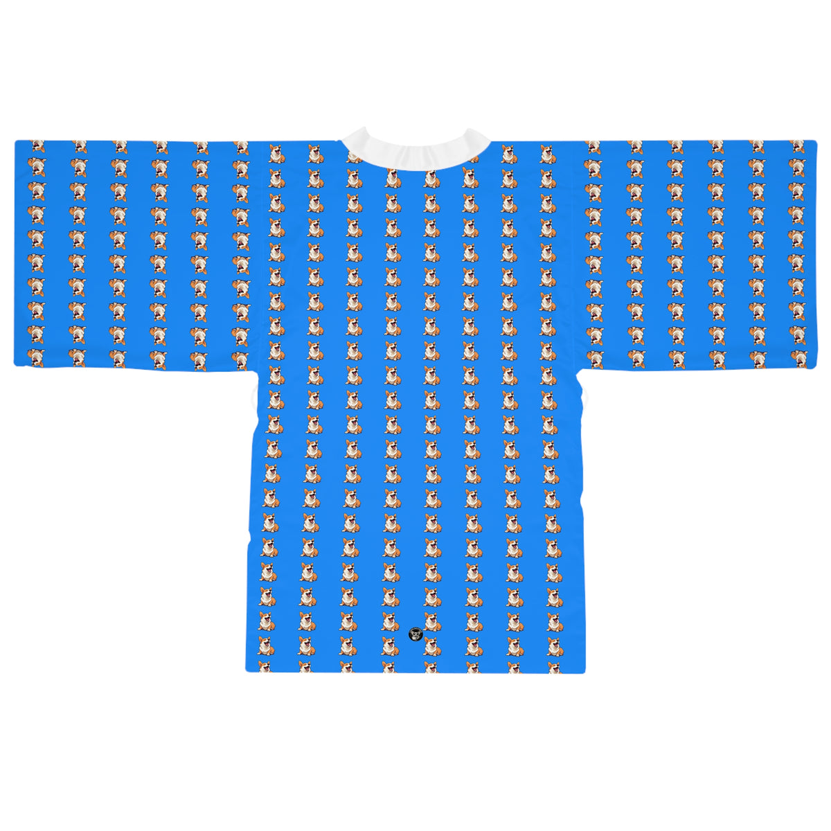 Comical Corgi All Smiles Repeater Stripes Blue Kimono Robe