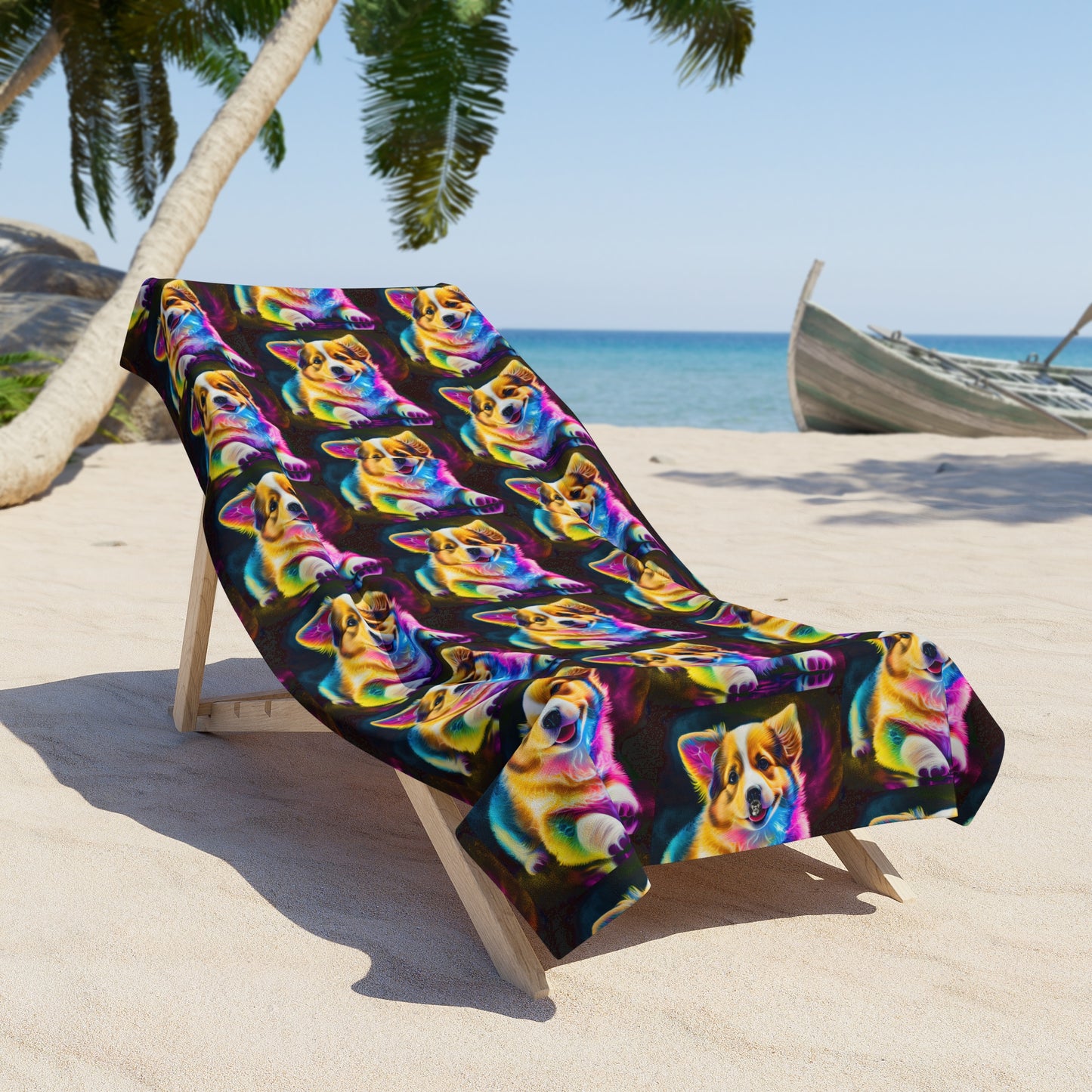 Colorful Corgi Beach Towel