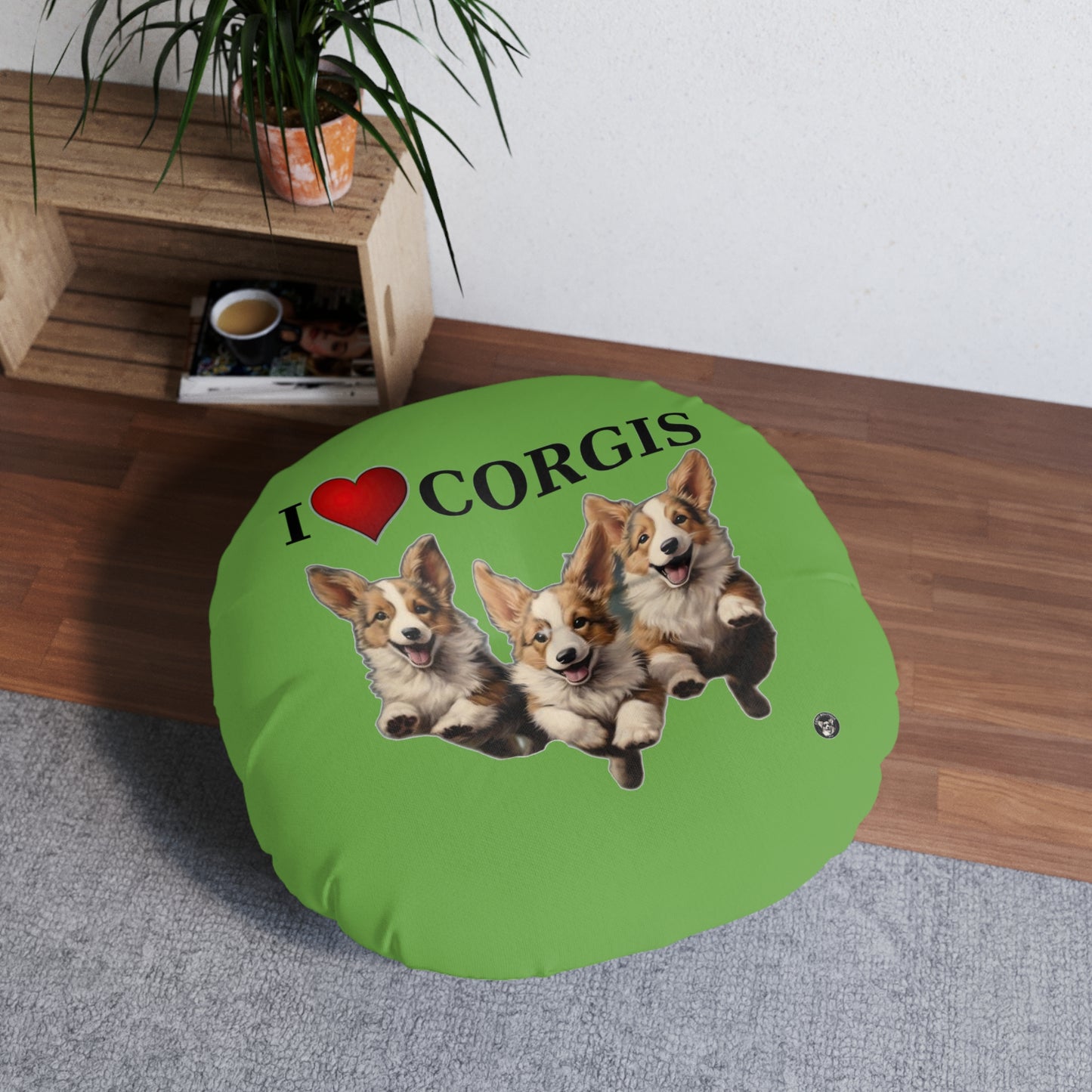 I Heart Corgis in Green - Floor Pillow