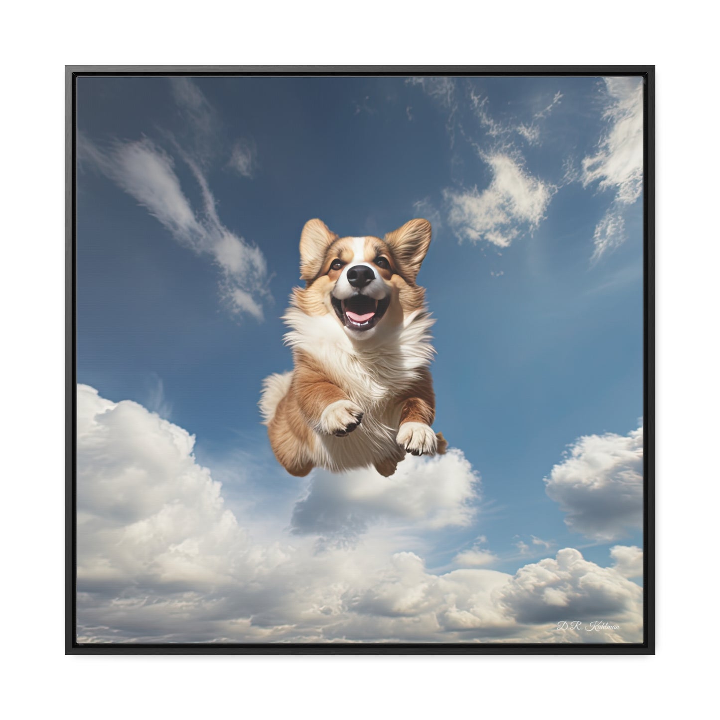 Flying Corgi - Framed on Canvas