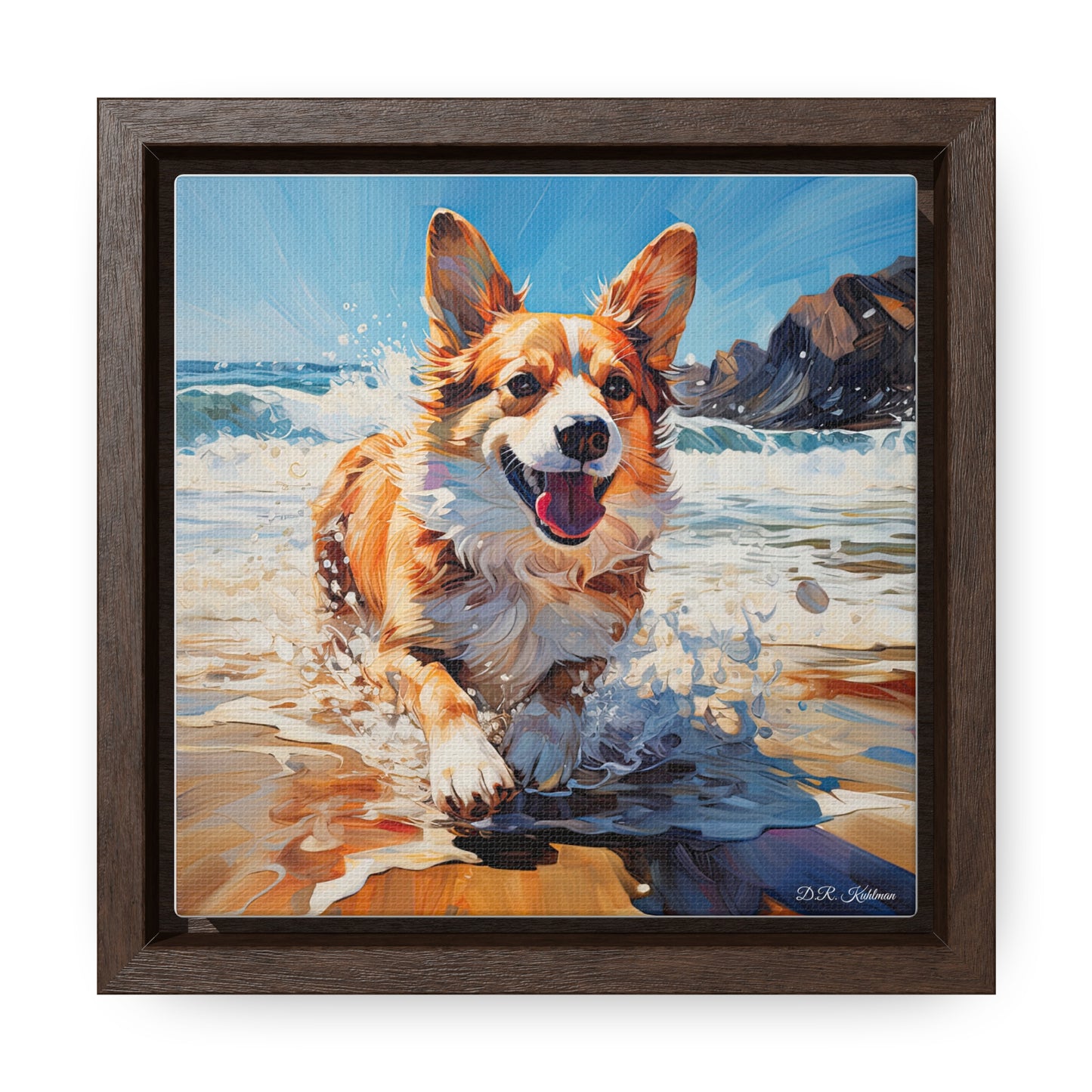Coastal Corgi - Framed on Canvas