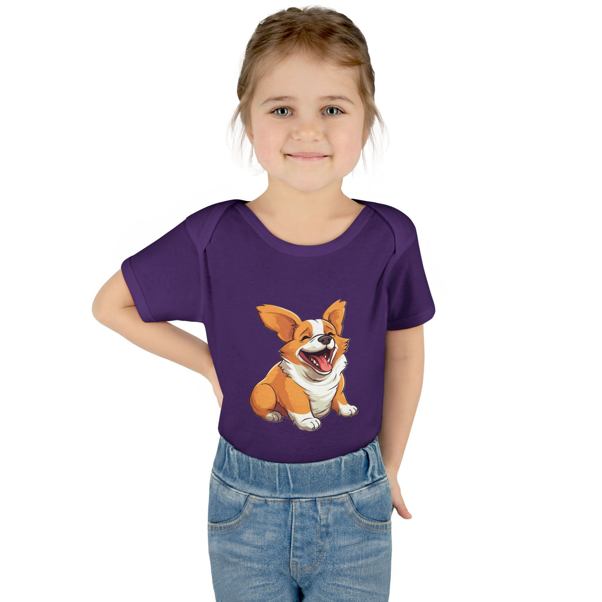 Jolly Jiggling Animated Corgi Purple Infant Bodysuit