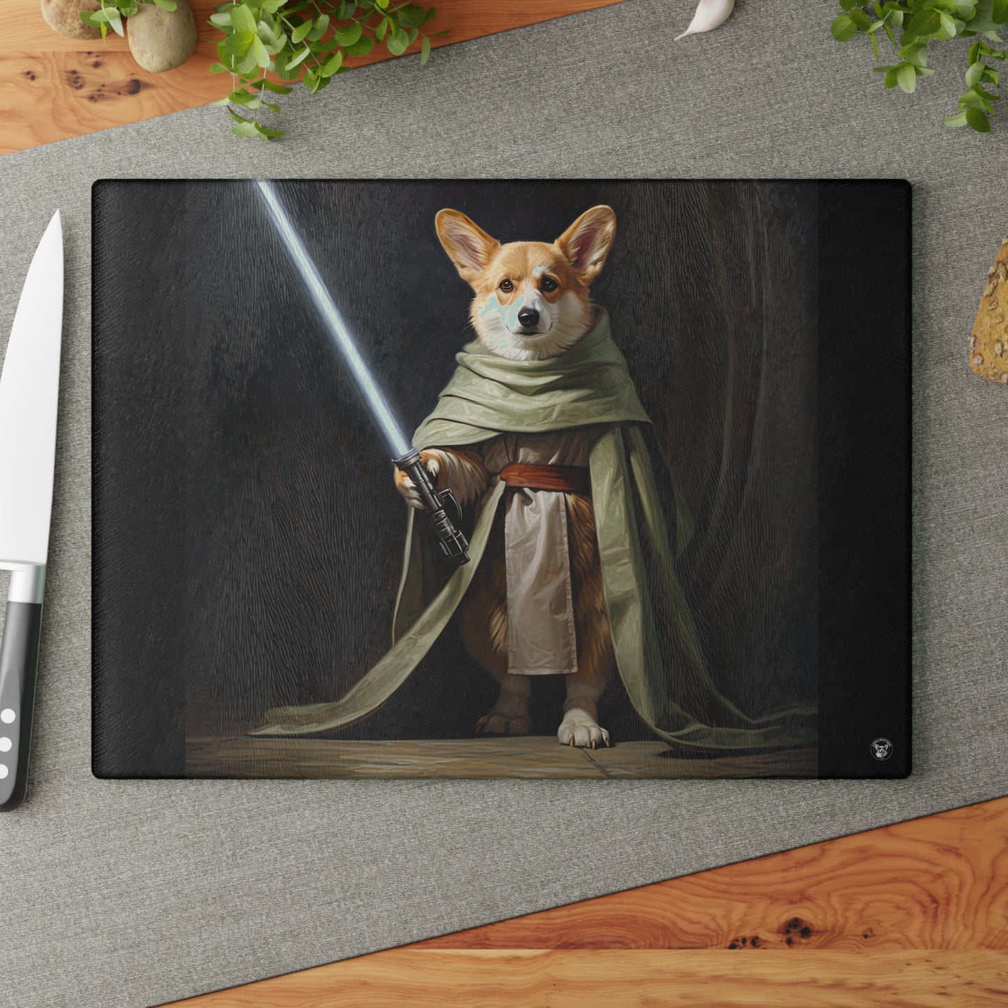 Jedi Corgi - Glass Cutting Board