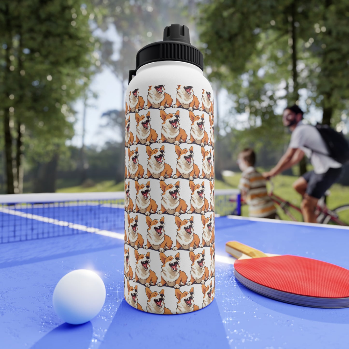 Comical Corgi Mosaic - Water Bottle with Sport Lid