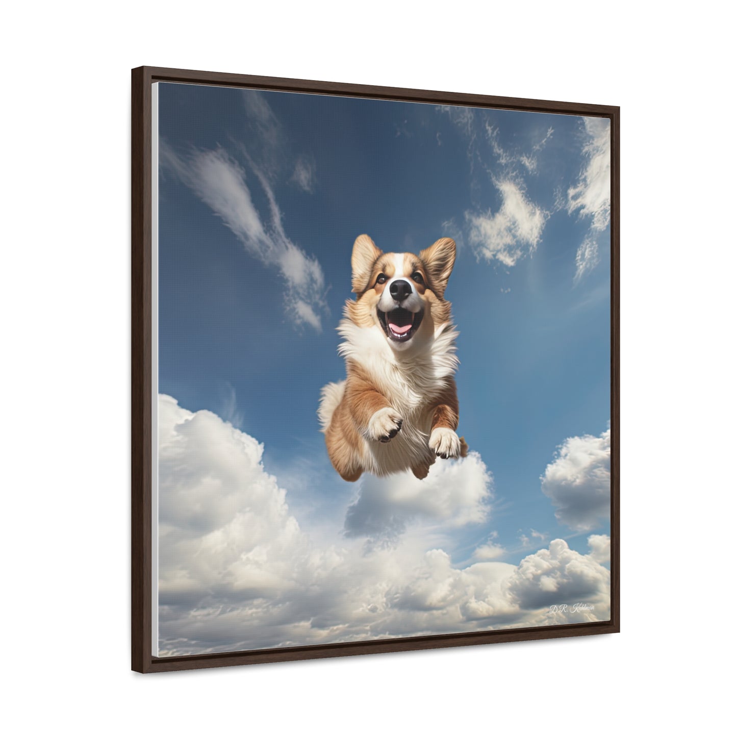Flying Corgi - Framed on Canvas