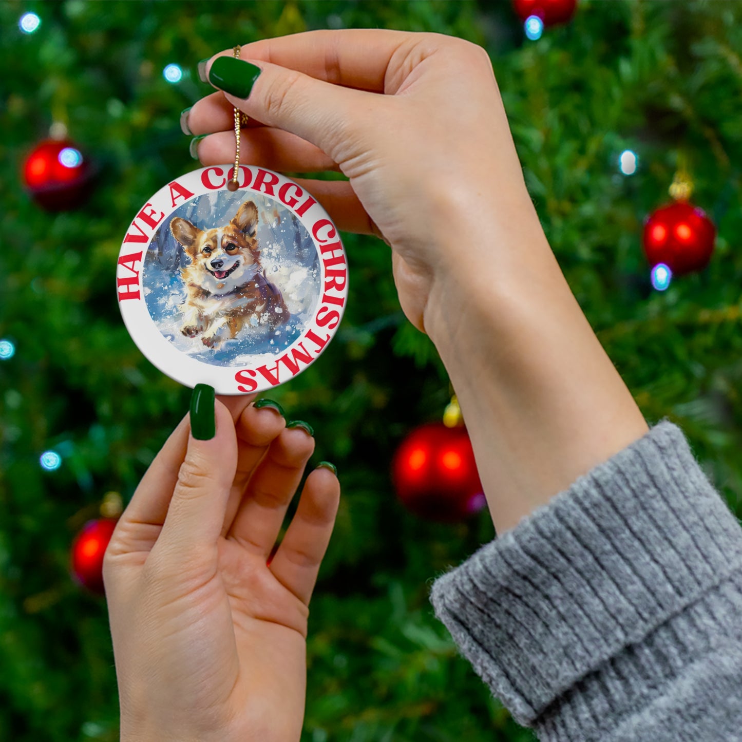 Corgi Christmas - Ceramic Ornament
