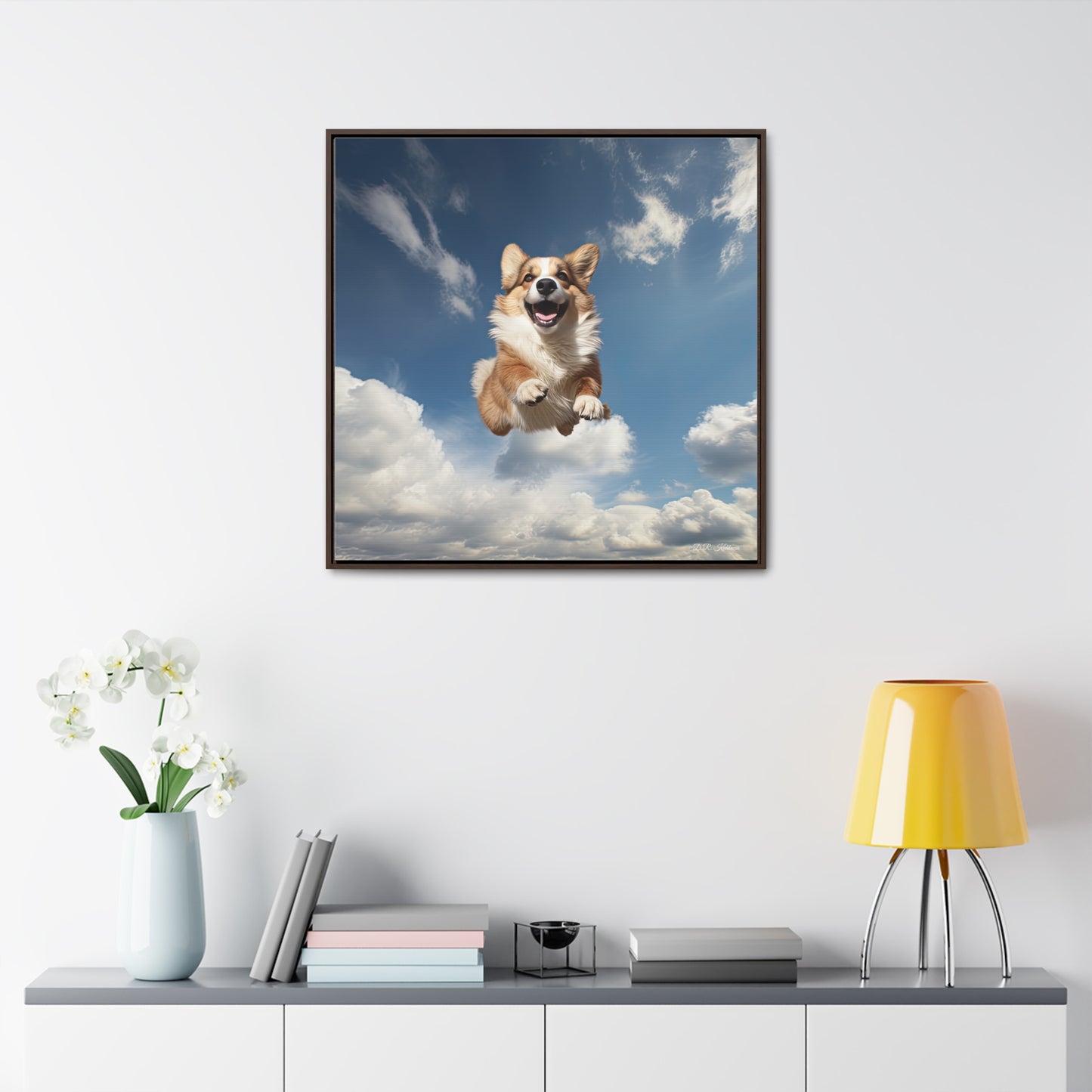 Flying Corgi - Framed on Canvas