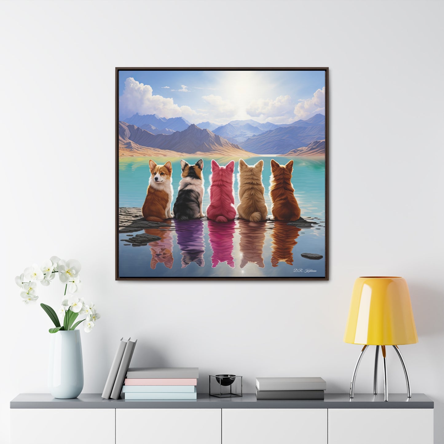 Corgi Lake - Framed on Canvas