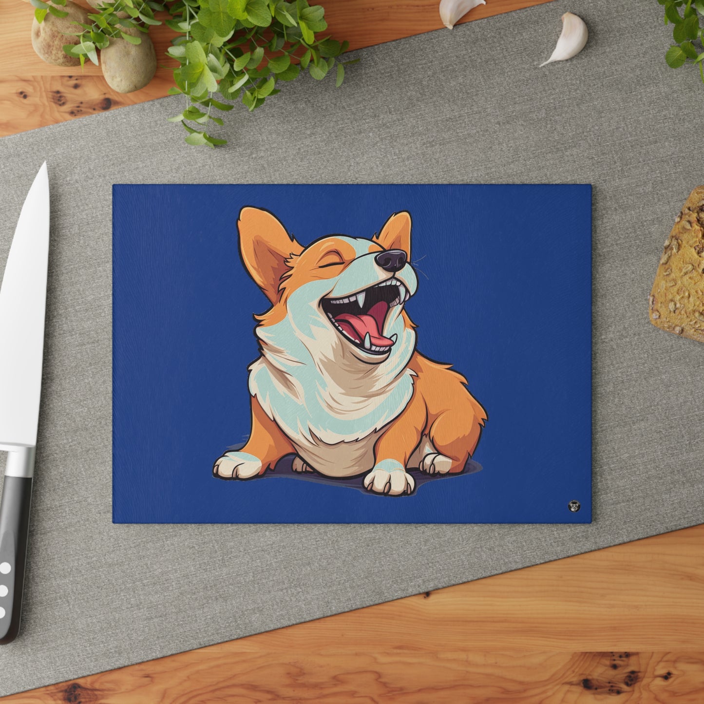 Comical Corgi - Glass Cutting Board