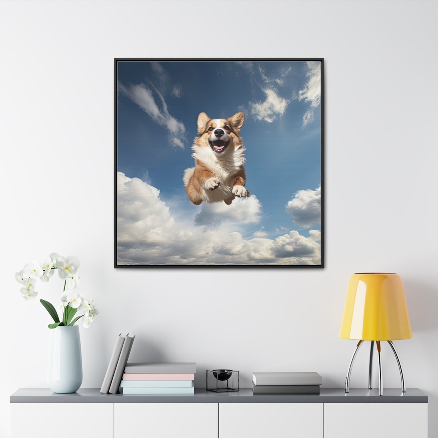 Flying Corgi - Framed on Canvas