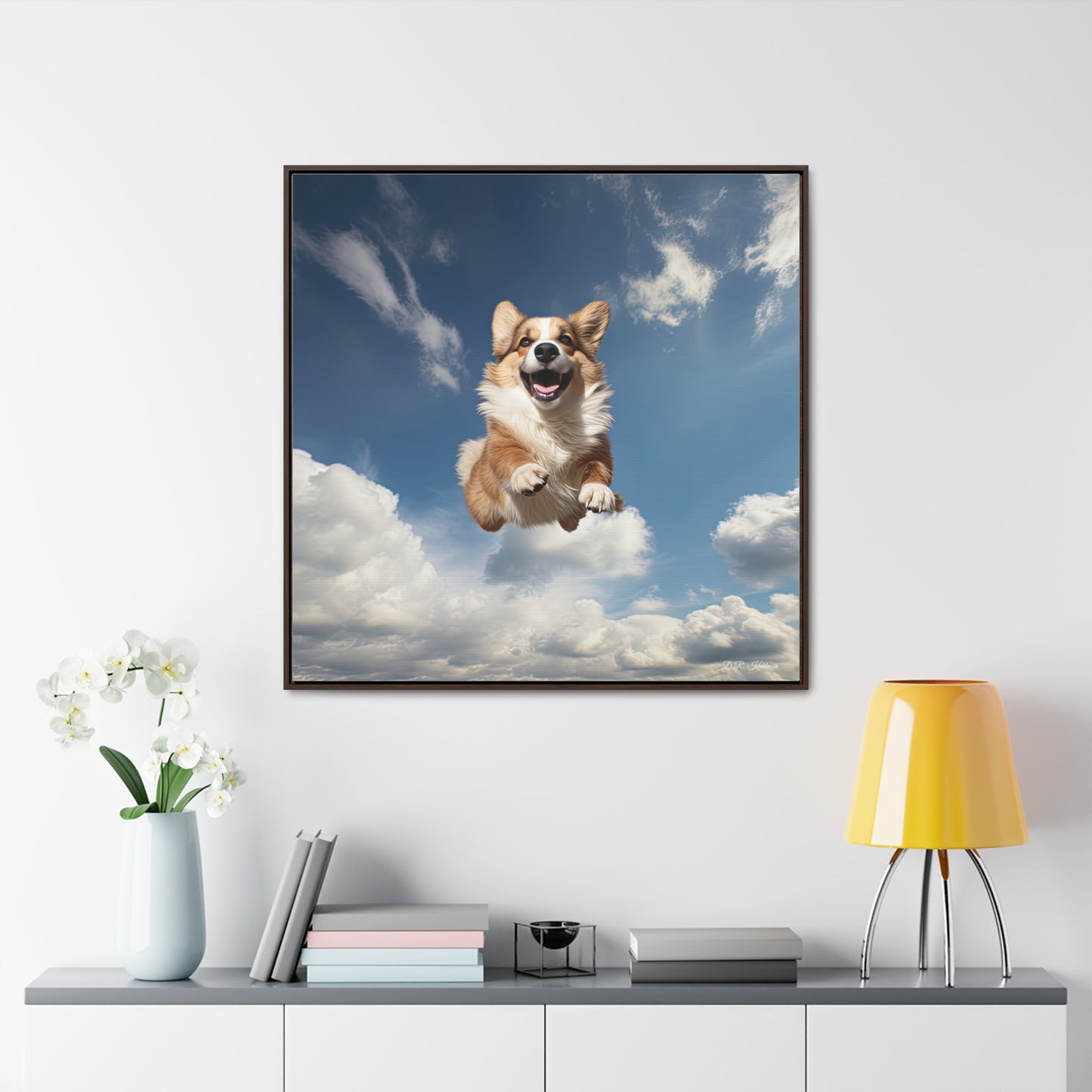 Flying Corgi - Framed on Canvas