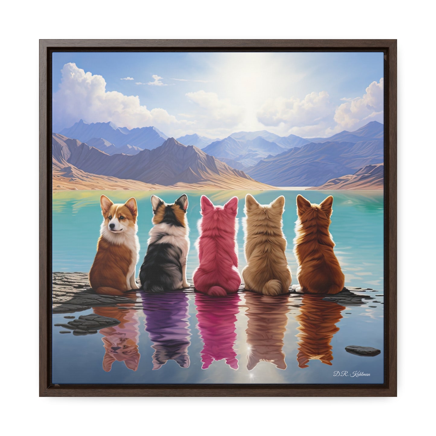 Corgi Lake - Framed on Canvas