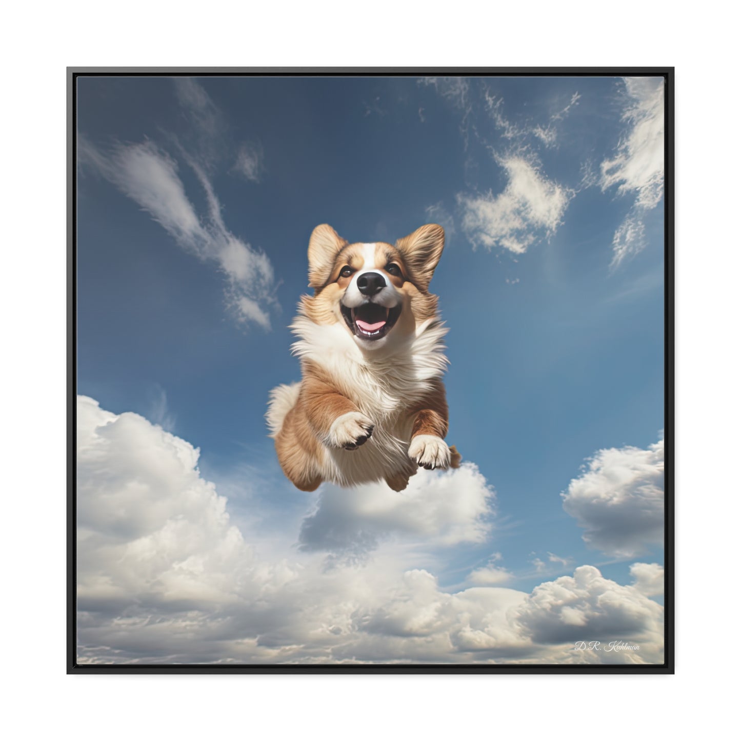 Flying Corgi - Framed on Canvas