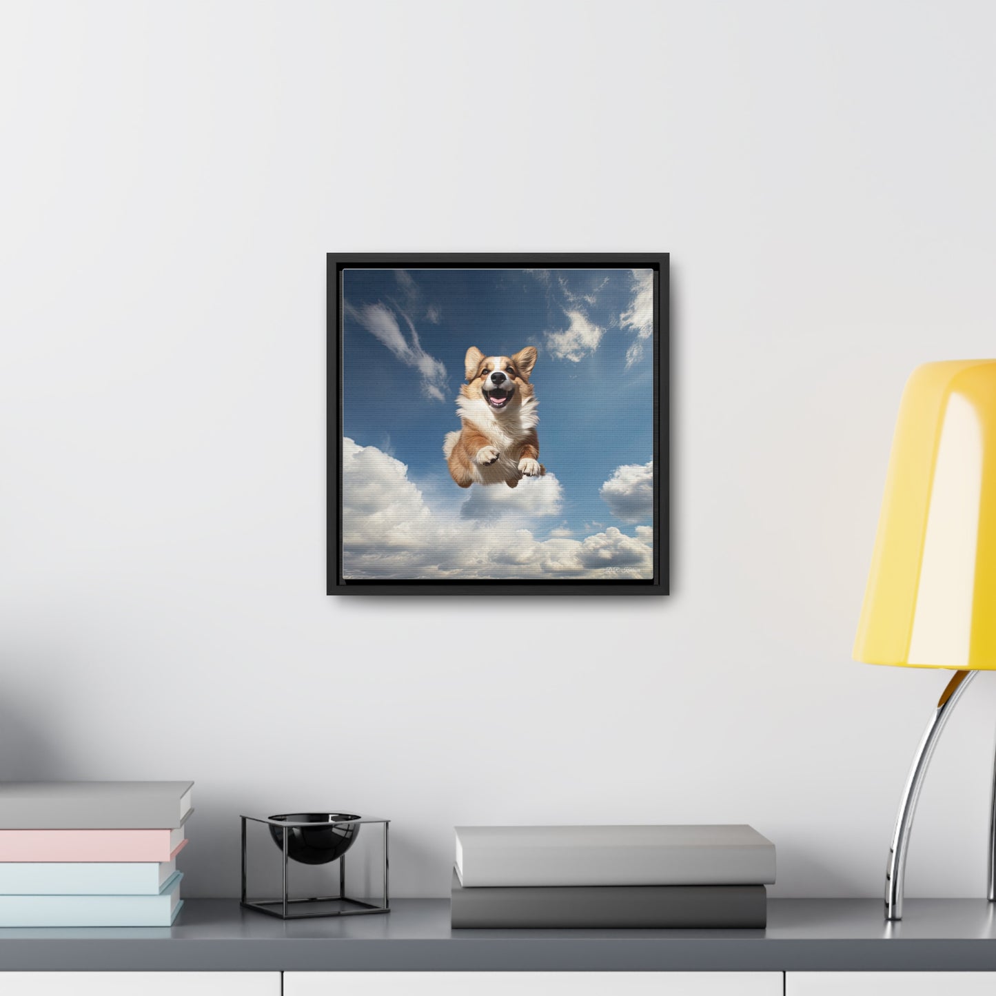 Flying Corgi - Framed on Canvas
