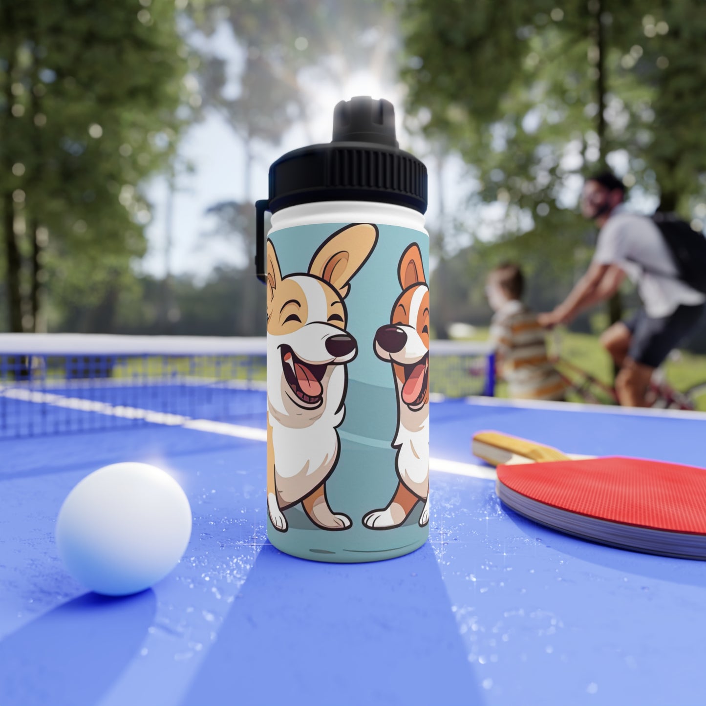 Corgi Couple - Water Bottle with Sport Lid
