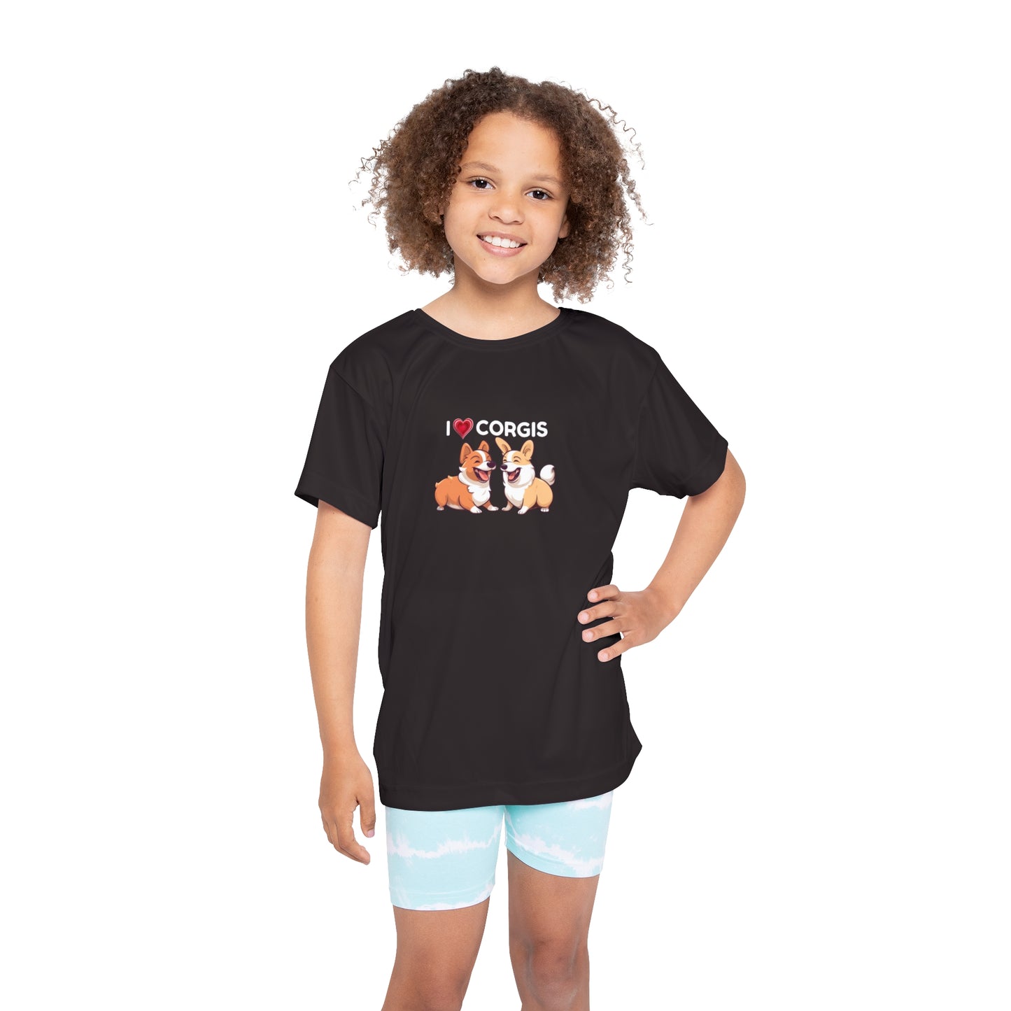 T-shirt de sport enfant Corgis (J'adore les corgis)
