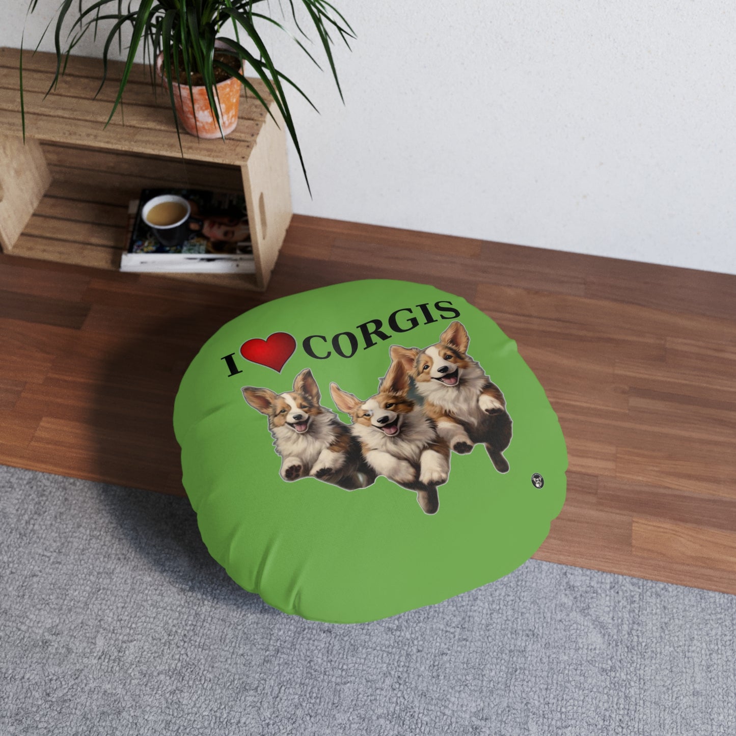 I Heart Corgis in Green - Floor Pillow