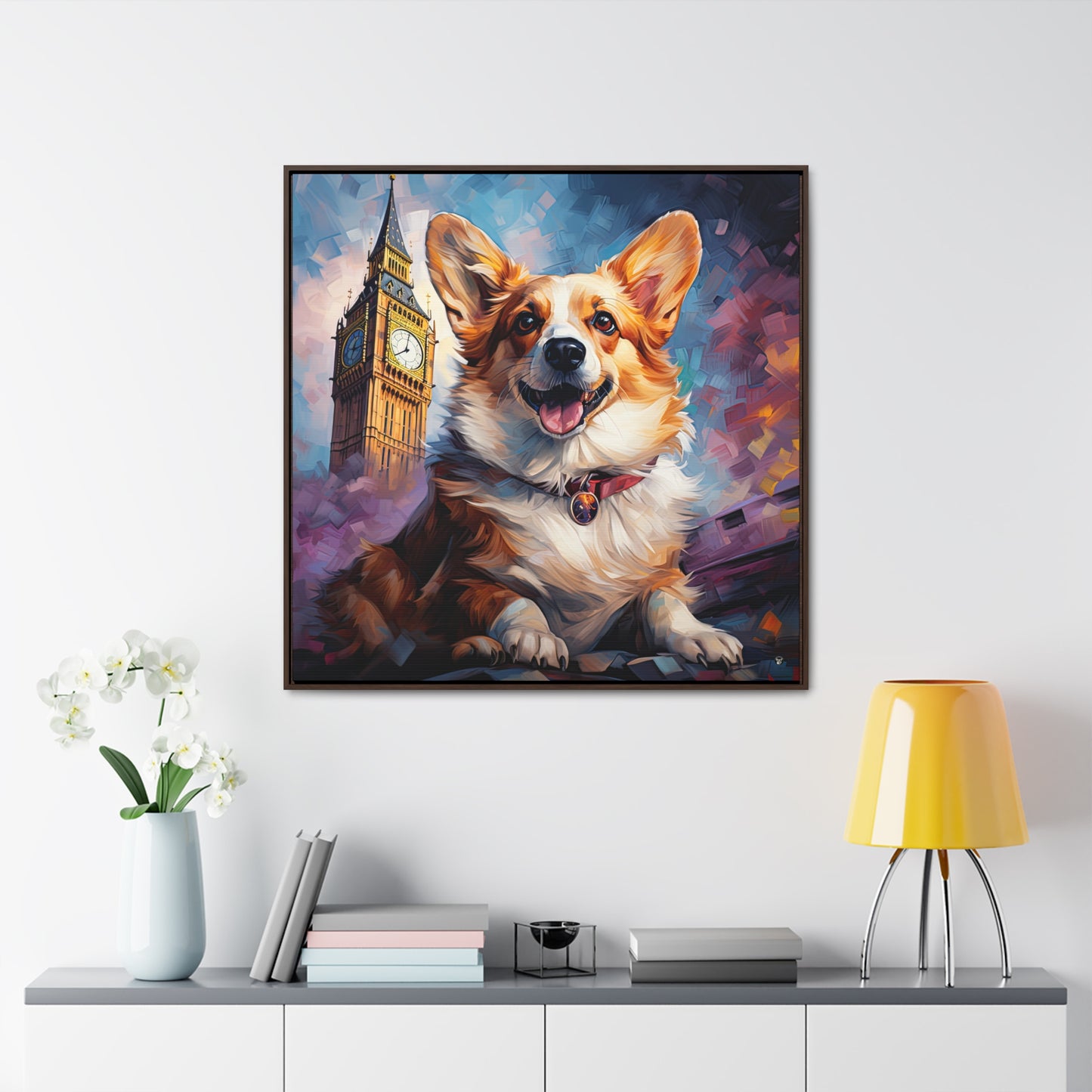 Corgi and Ben - Framed on Canvas