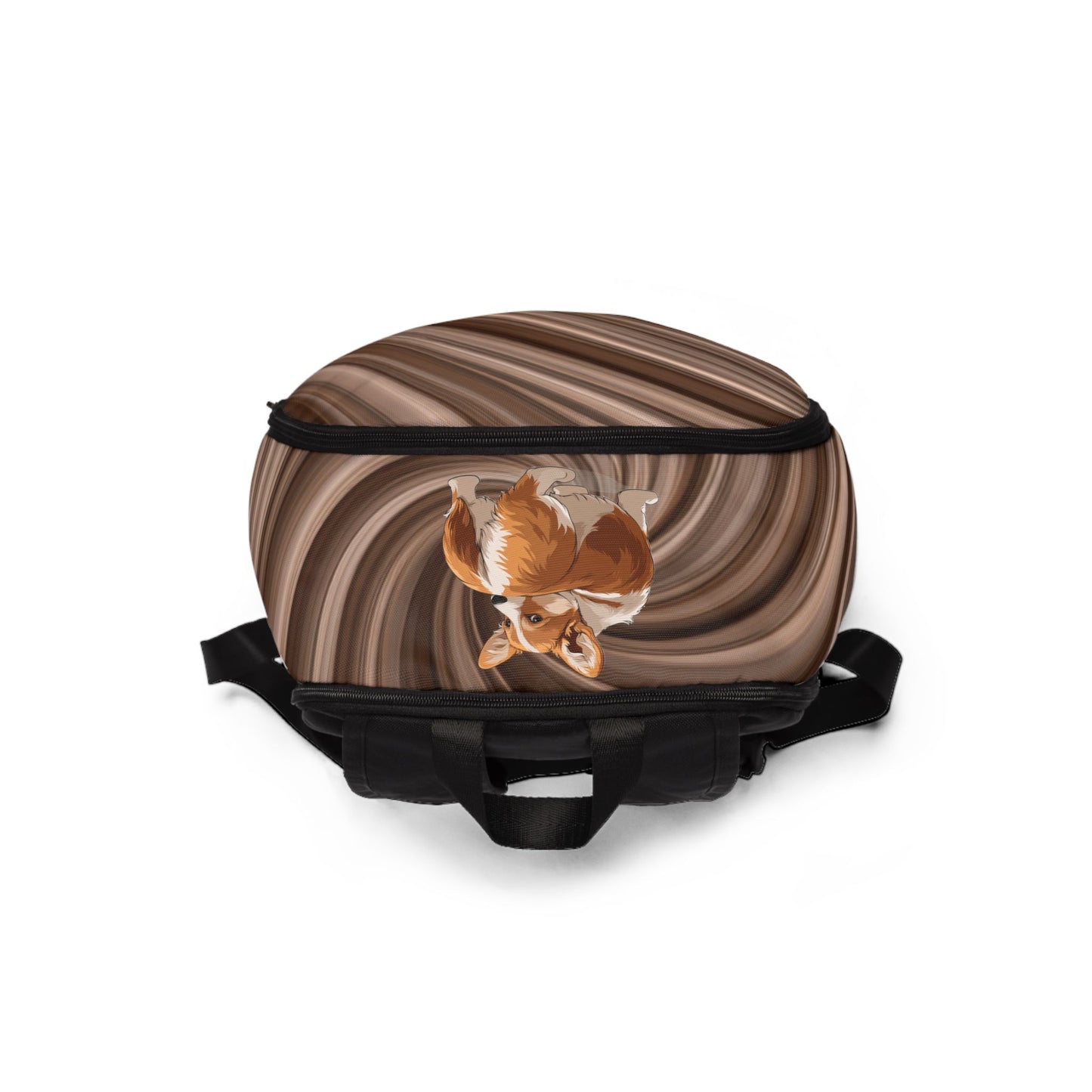 Butt What? Talk To The Butt Contemptuous Corgi Backpack — Cool Corgi Swirling Brown Rucksack