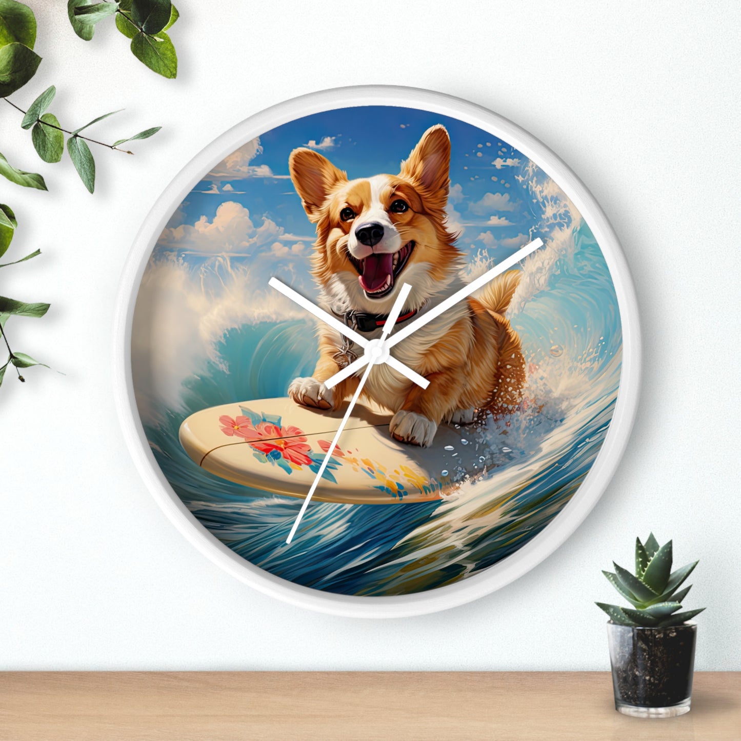 Cowabunga Corgi - Wall Clock