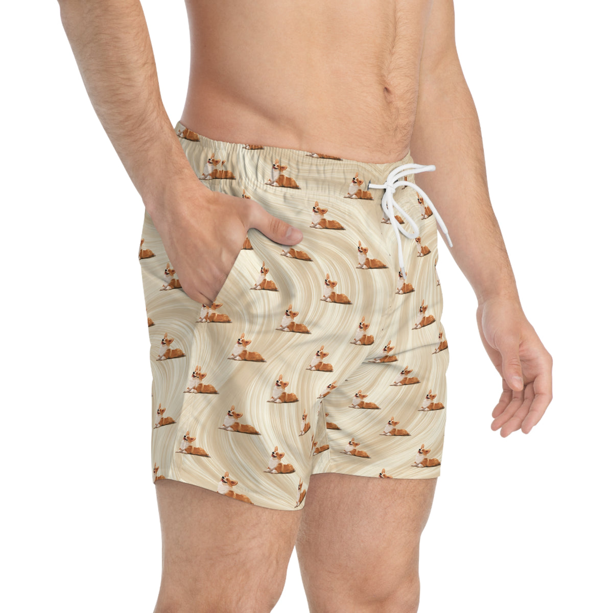 Giddy Sploot Swim Trunks - Rich Creamy Champagne Corgi Swimsuit