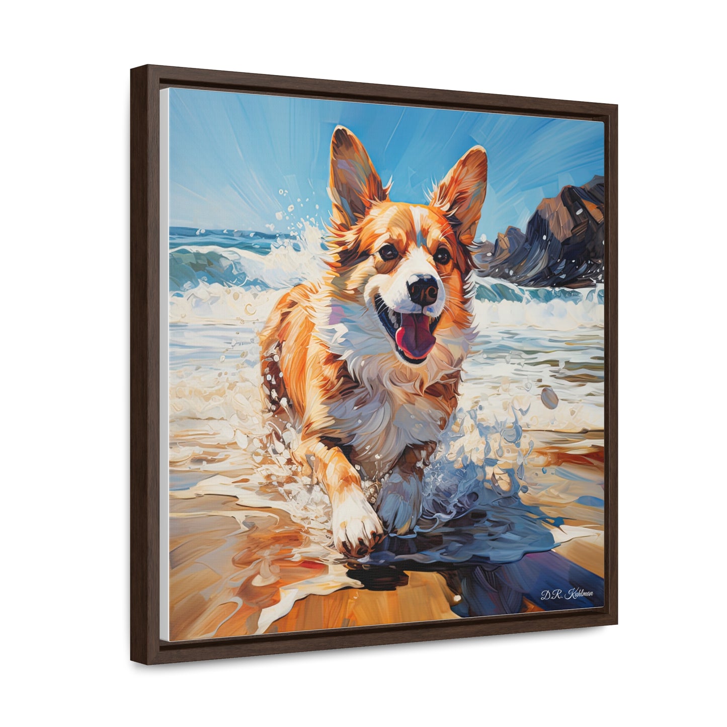 Coastal Corgi - Framed on Canvas