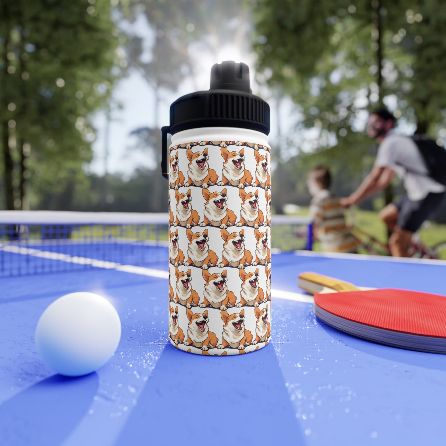 Comical Corgi Mosaic - Water Bottle with Sport Lid