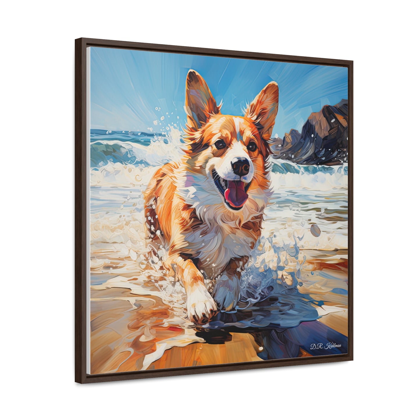 Coastal Corgi - Framed on Canvas