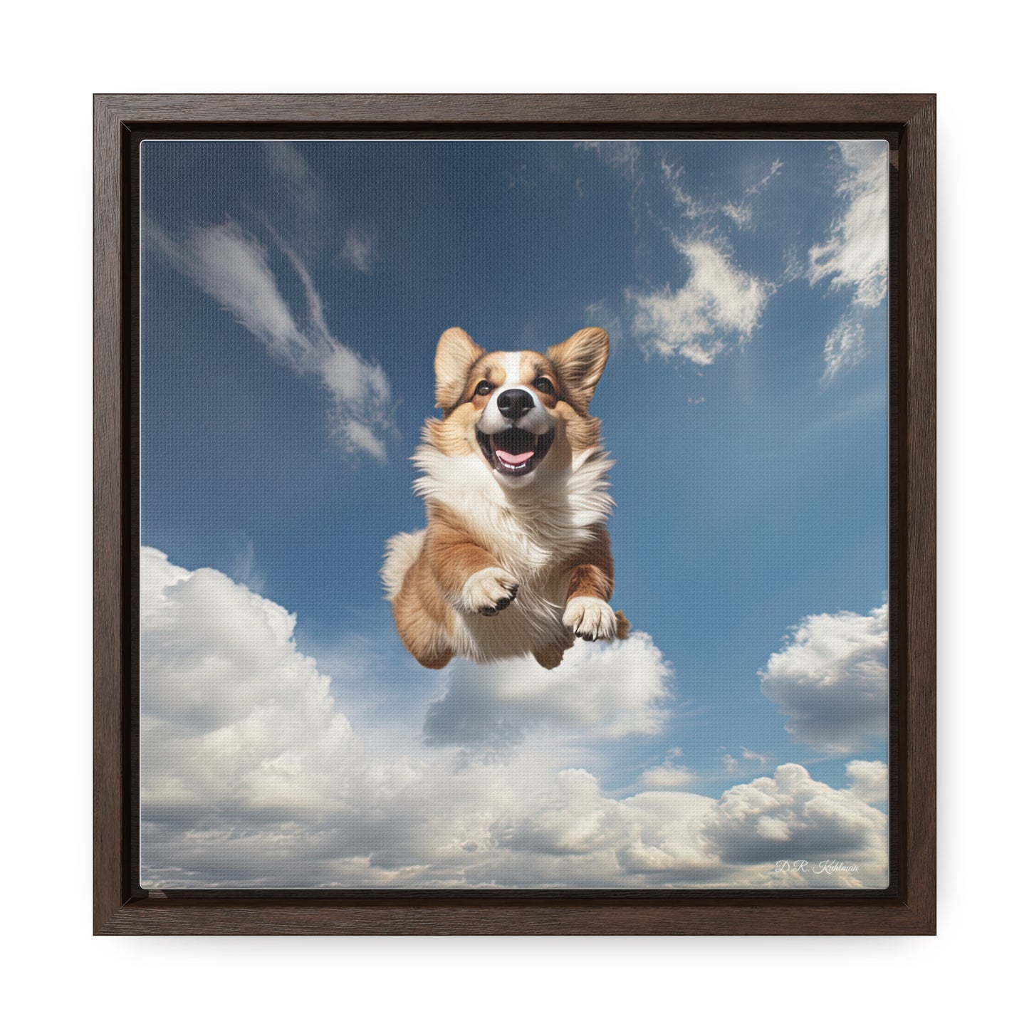 Flying Corgi - Framed on Canvas