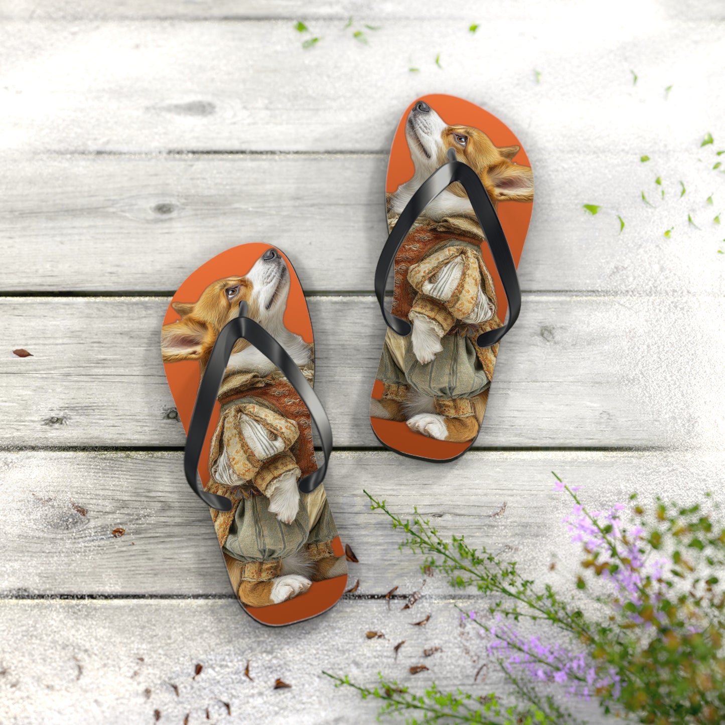 Prince Corgi Portrait Flip Flops – Cool Dog Beach Sandals