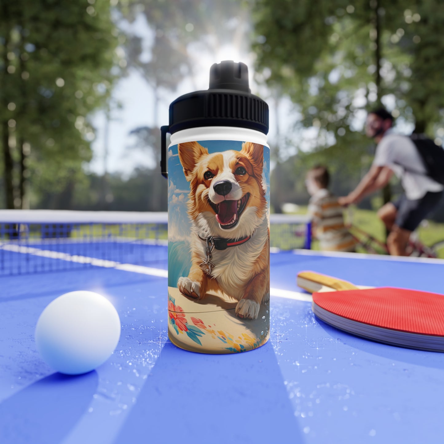 Cowabunga Corgi - Water Bottle with Sport Lid