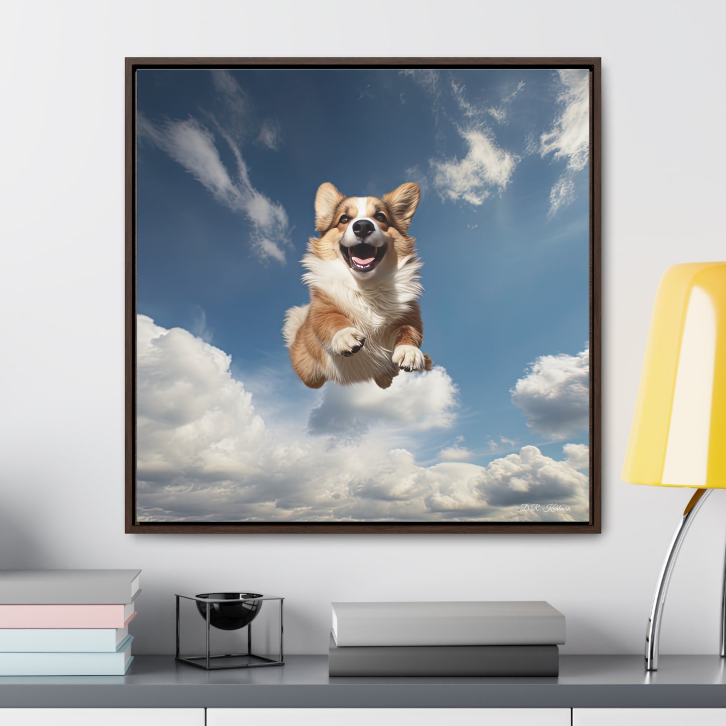 Flying Corgi - Framed on Canvas