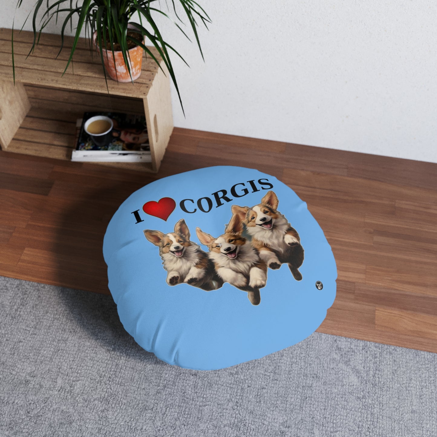 I Heart Corgis in Blue - Floor Pillow