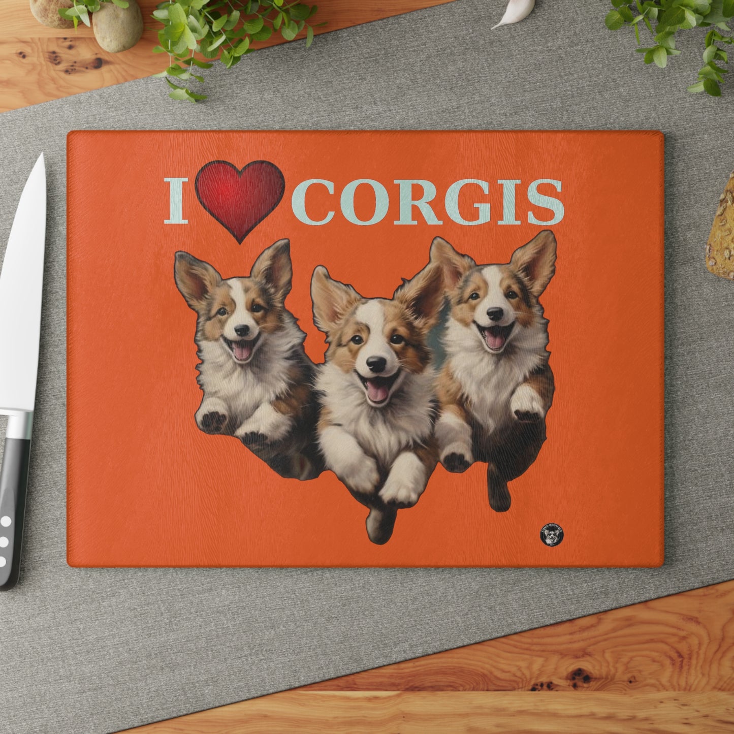 I Heart Corgis - Glass Cutting Board