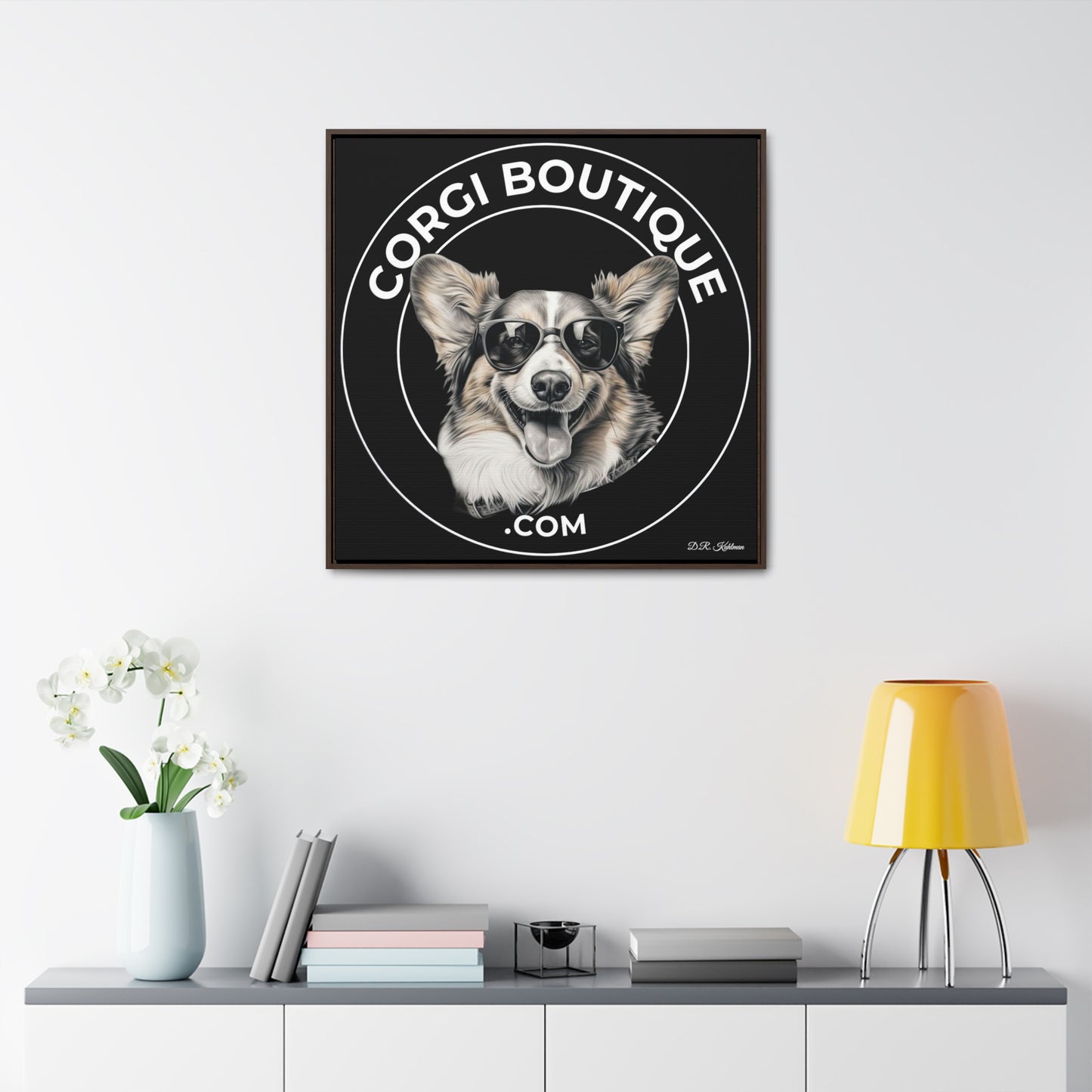 Corgi Boutique - Framed on Canvas