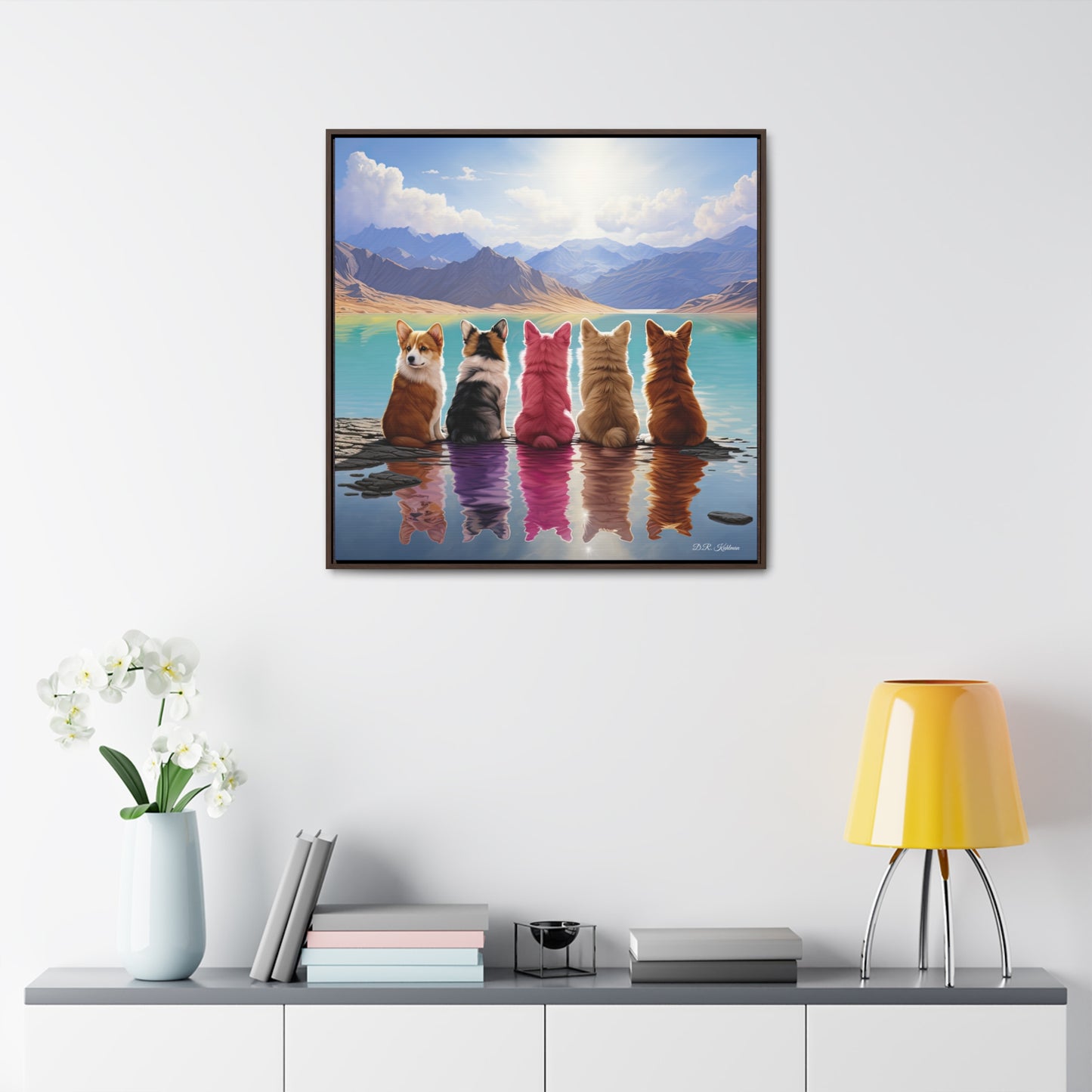 Corgi Lake - Framed on Canvas