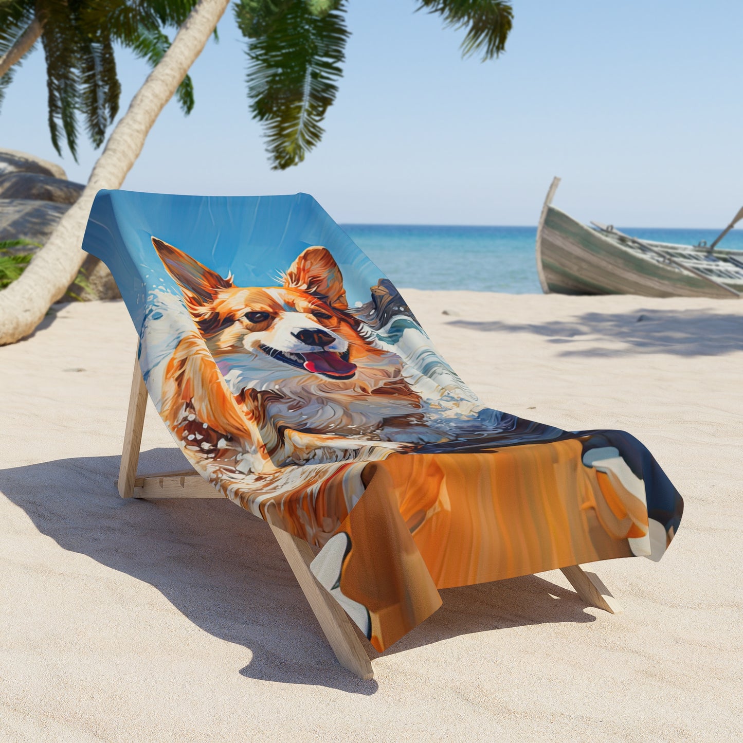 Coastal Corgi Beach Towel