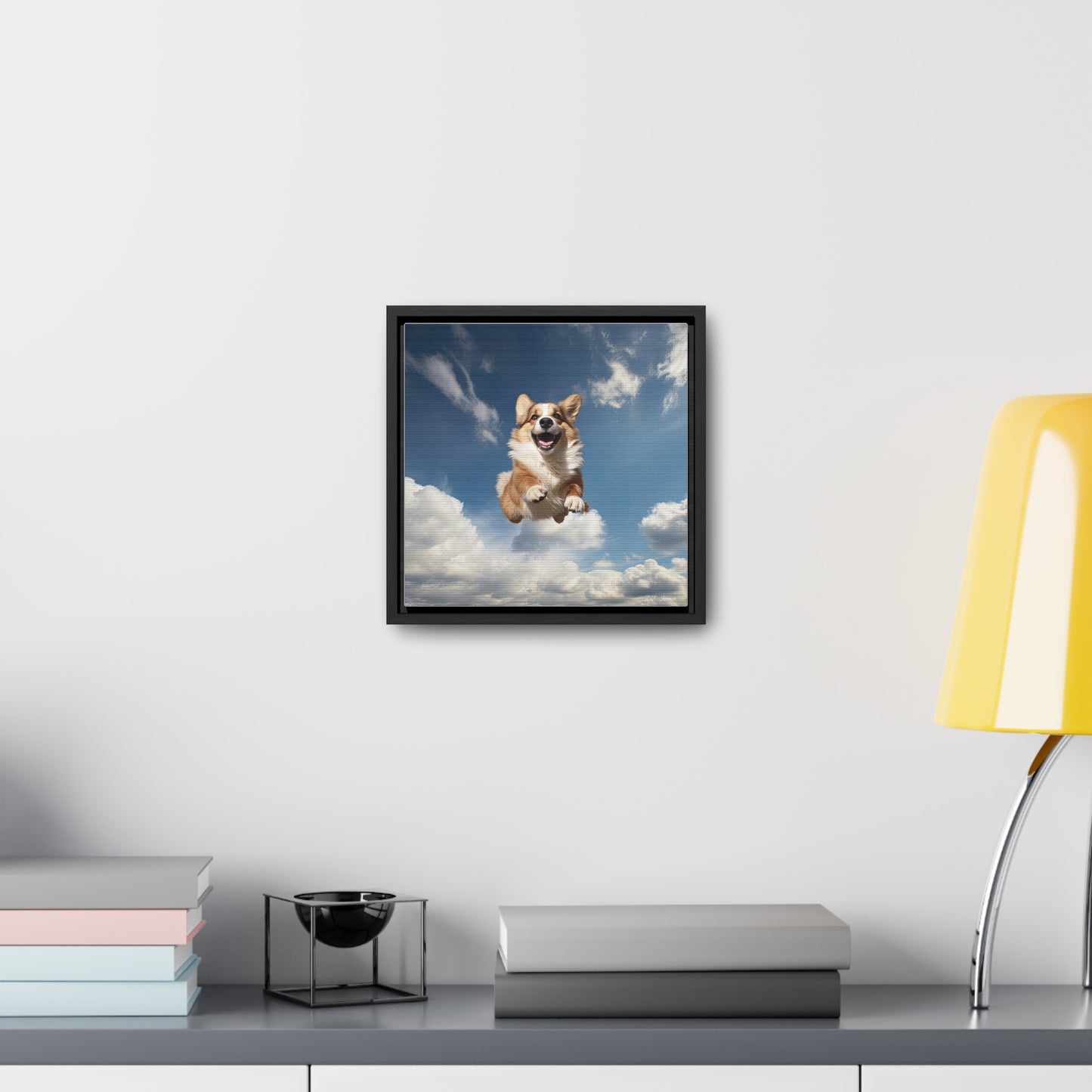 Flying Corgi - Framed on Canvas
