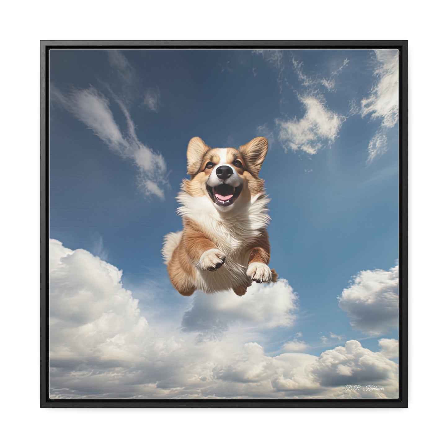 Flying Corgi - Framed on Canvas