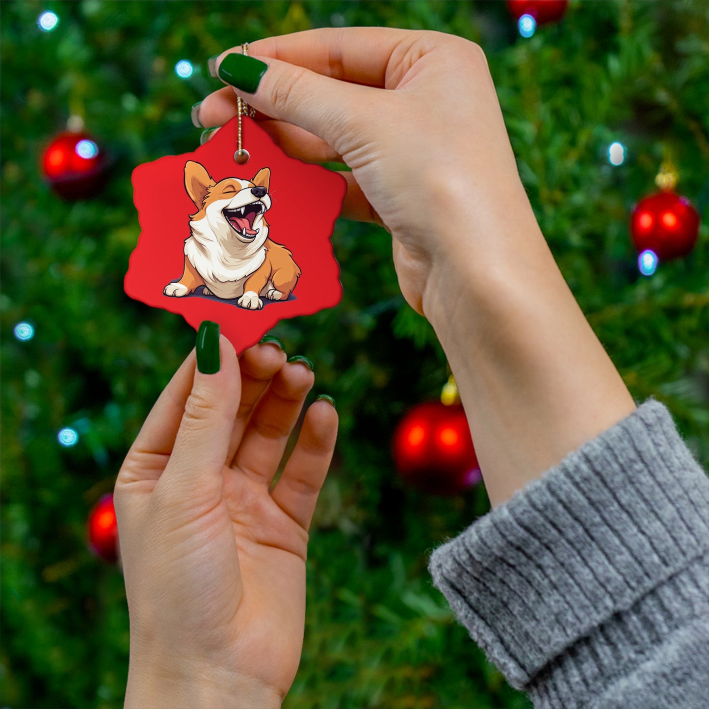 Comical Corgi - Ceramic Ornament
