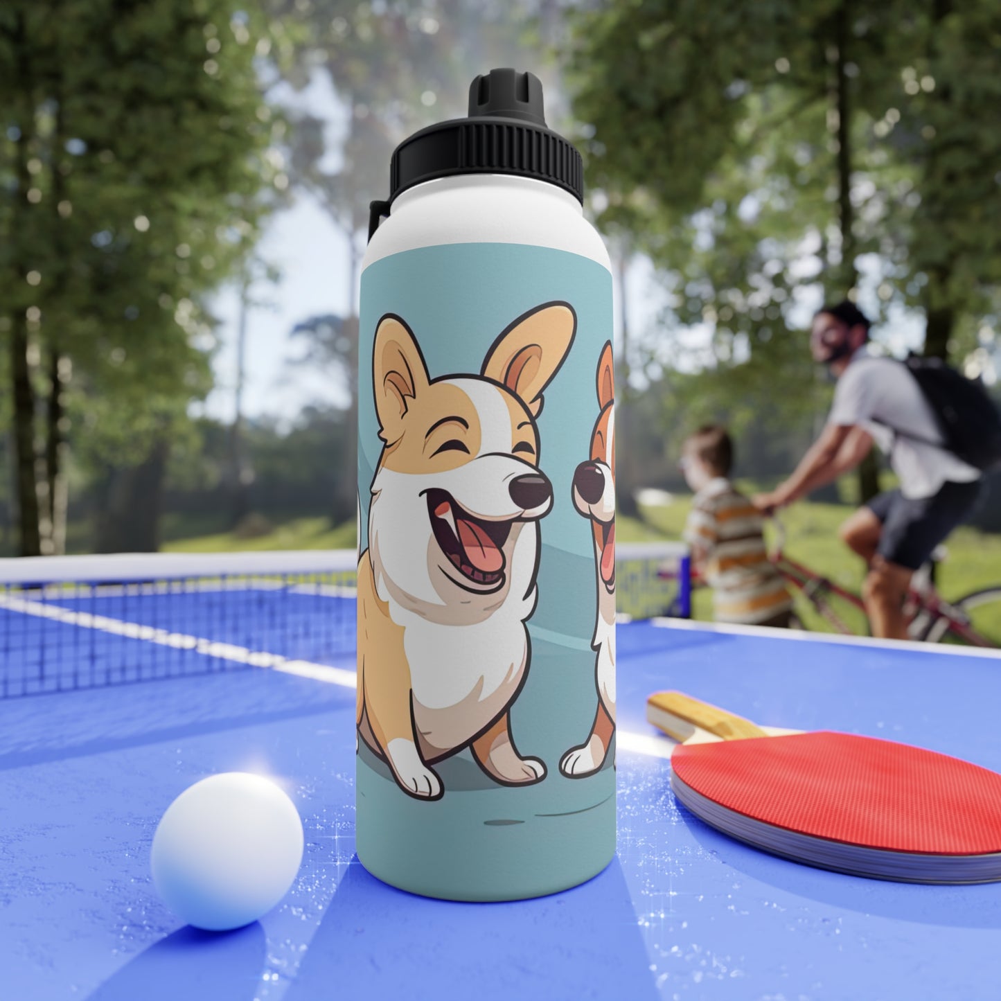 Corgi Couple - Water Bottle with Sport Lid