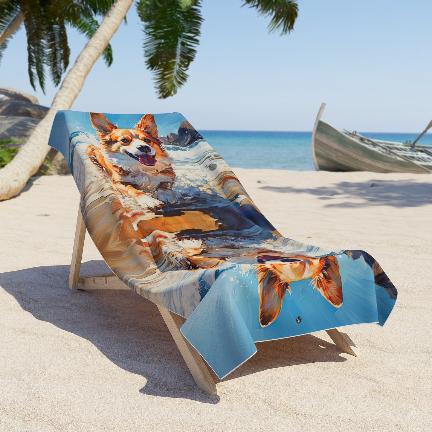 Coastal Corgi - Beach Towel