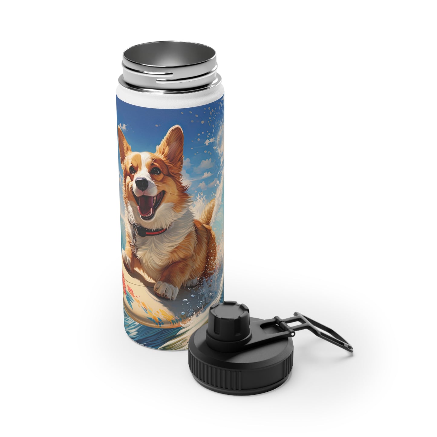 Cowabunga Corgi - Water Bottle with Sport Lid